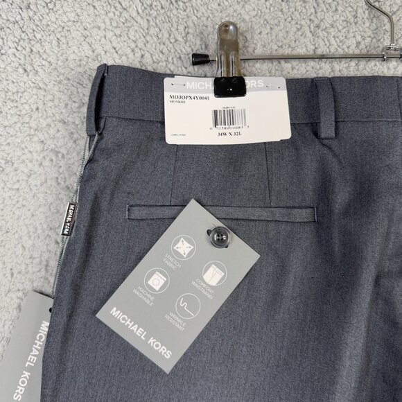 Michael Kors Men's Dress Pants 34X32 Charcoal Flat Front Straight Stretch NWT - Picture 7 of 11